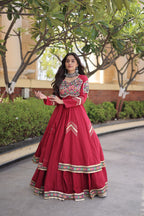 KASHVI MAROON GAMTHI EMBROIDERED MIRROR WORK NAVRATRI LEHENGA CHOLI