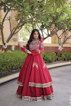 KASHVI MAROON GAMTHI EMBROIDERED MIRROR WORK NAVRATRI LEHENGA CHOLI