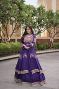 KASHVI PURPLE GAMTHI EMBROIDERED MIRROR WORK NAVRATRI LEHENGA CHOLI