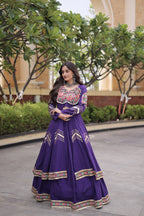 KASHVI PURPLE GAMTHI EMBROIDERED MIRROR WORK NAVRATRI LEHENGA CHOLI