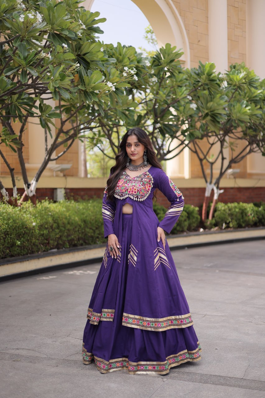 KASHVI PURPLE GAMTHI EMBROIDERED MIRROR WORK NAVRATRI LEHENGA CHOLI