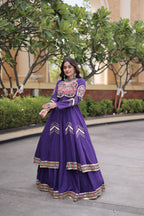 KASHVI PURPLE GAMTHI EMBROIDERED MIRROR WORK NAVRATRI LEHENGA CHOLI