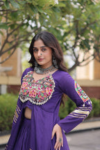 KASHVI PURPLE GAMTHI EMBROIDERED MIRROR WORK NAVRATRI LEHENGA CHOLI