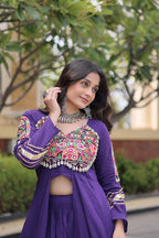 KASHVI PURPLE GAMTHI EMBROIDERED MIRROR WORK NAVRATRI LEHENGA CHOLI