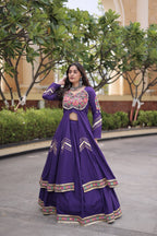 KASHVI PURPLE GAMTHI EMBROIDERED MIRROR WORK NAVRATRI LEHENGA CHOLI