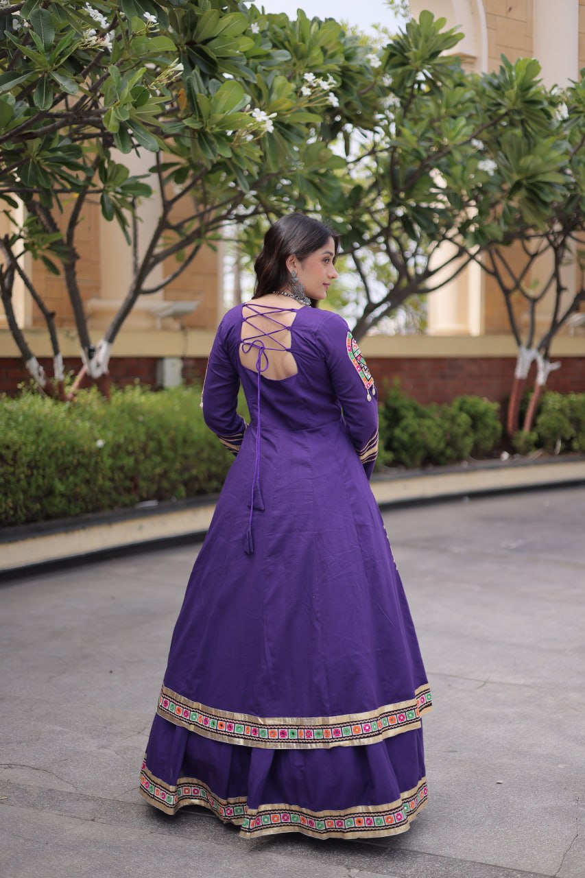 KASHVI PURPLE GAMTHI EMBROIDERED MIRROR WORK NAVRATRI LEHENGA CHOLI