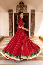 ROYAL RED & EMERALD GREEN BANDHEJ FOIL PRINT GOTA PATTI LEHENGA CHOLI