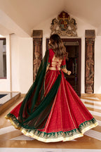 ROYAL RED & EMERALD GREEN BANDHEJ FOIL PRINT GOTA PATTI LEHENGA CHOLI