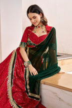 ROYAL RED & EMERALD GREEN BANDHEJ FOIL PRINT GOTA PATTI LEHENGA CHOLI