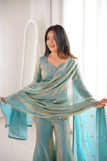CHOLICART PREMIUM FENDI SILK BASE EMBROIDERED SALWAR SUIT SET OF 3