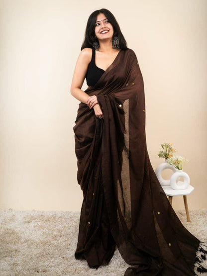 MONALISA KHADI COTTON SAREE WITH MIRROR WORK