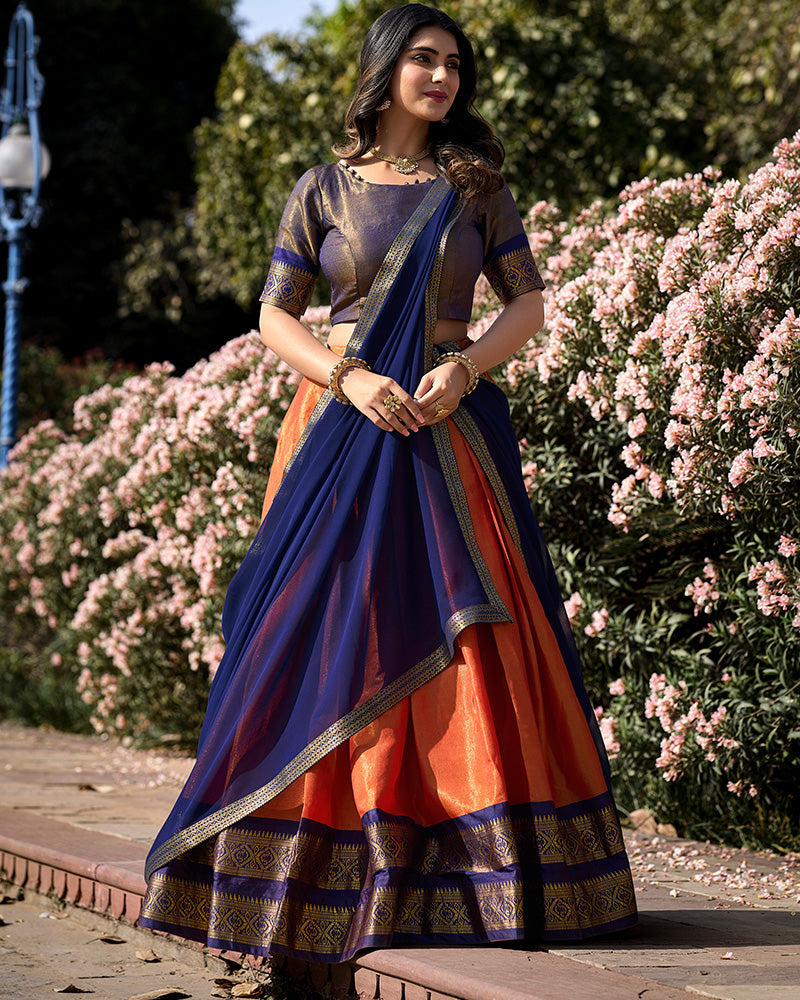 ORANGE KANCHIPURAM SILK DESIGNER HALF SAREE