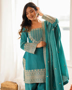 SEA GREEN COLOR NC VICHITRA SILK FARSHI SALWAR SUIT