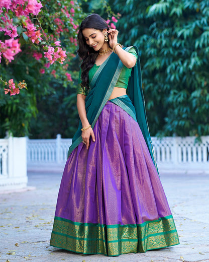 LAVENDER KANCHIPURAM SILK DESIGNER HALF SAREE