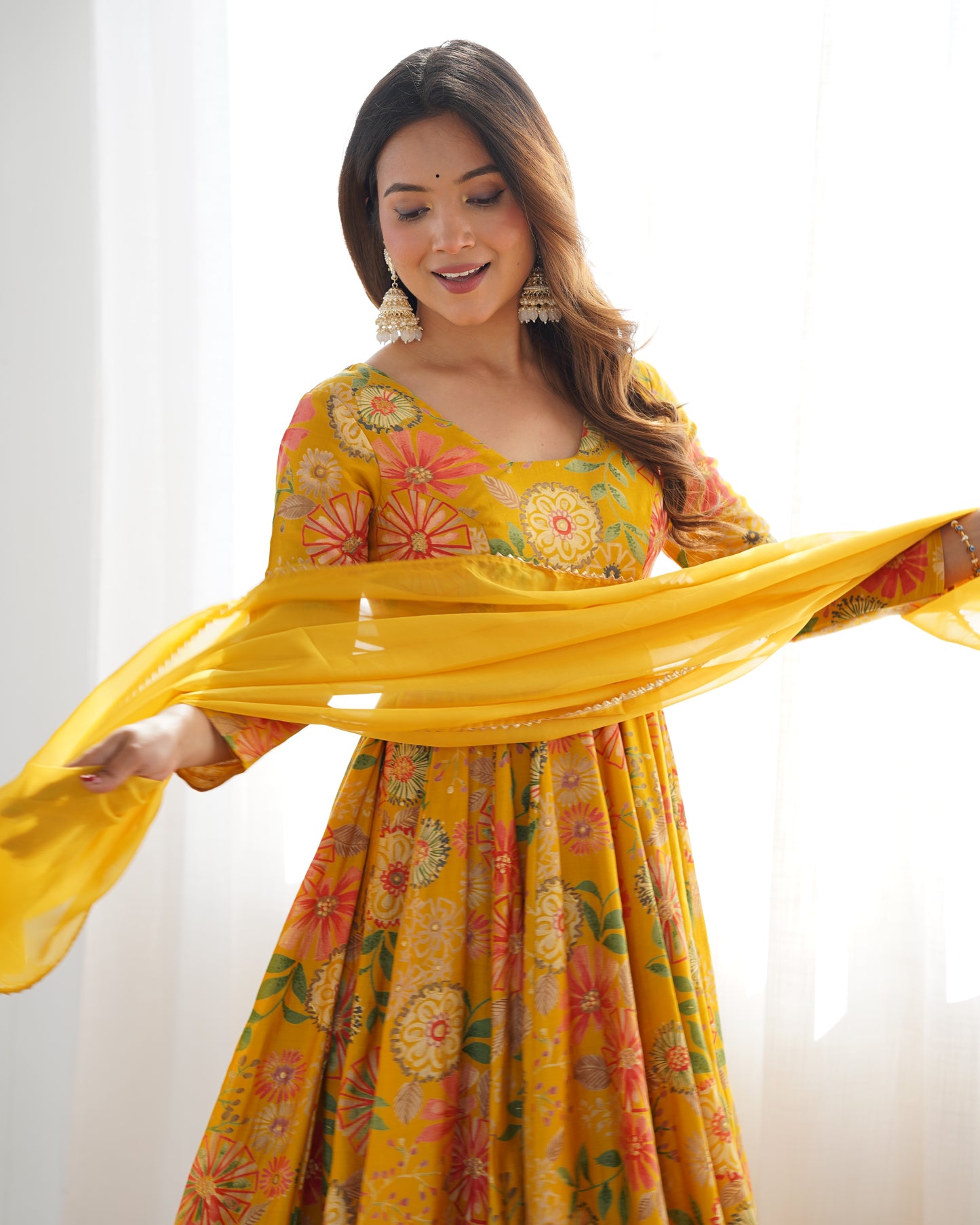 CANARY COLOR ROMAN SILK BASE PRINTED PLAZZO SUIT SET OF 3