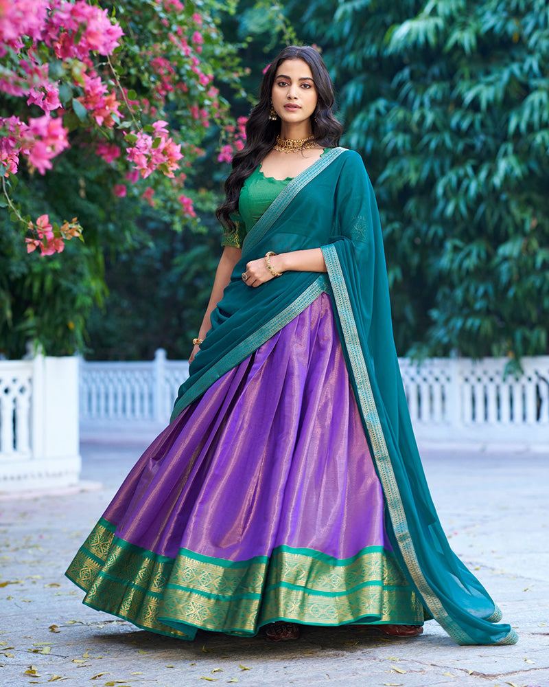 LAVENDER KANCHIPURAM SILK DESIGNER HALF SAREE
