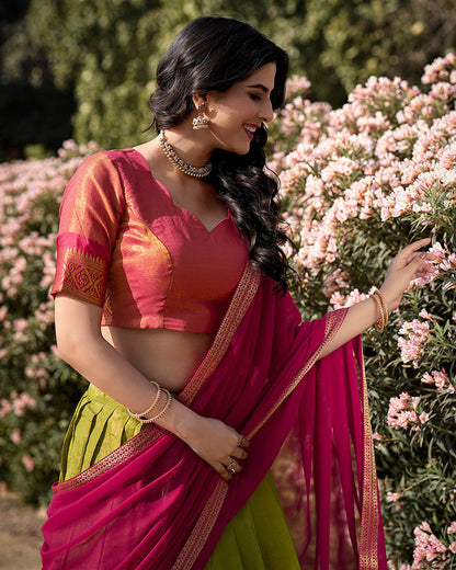 PISTA KANCHIPURAM SILK DESIGNER HALF SAREE