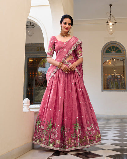 PINK BLOOM EMBROIDERED GOLD CRUSH LEHENGA CHOLI