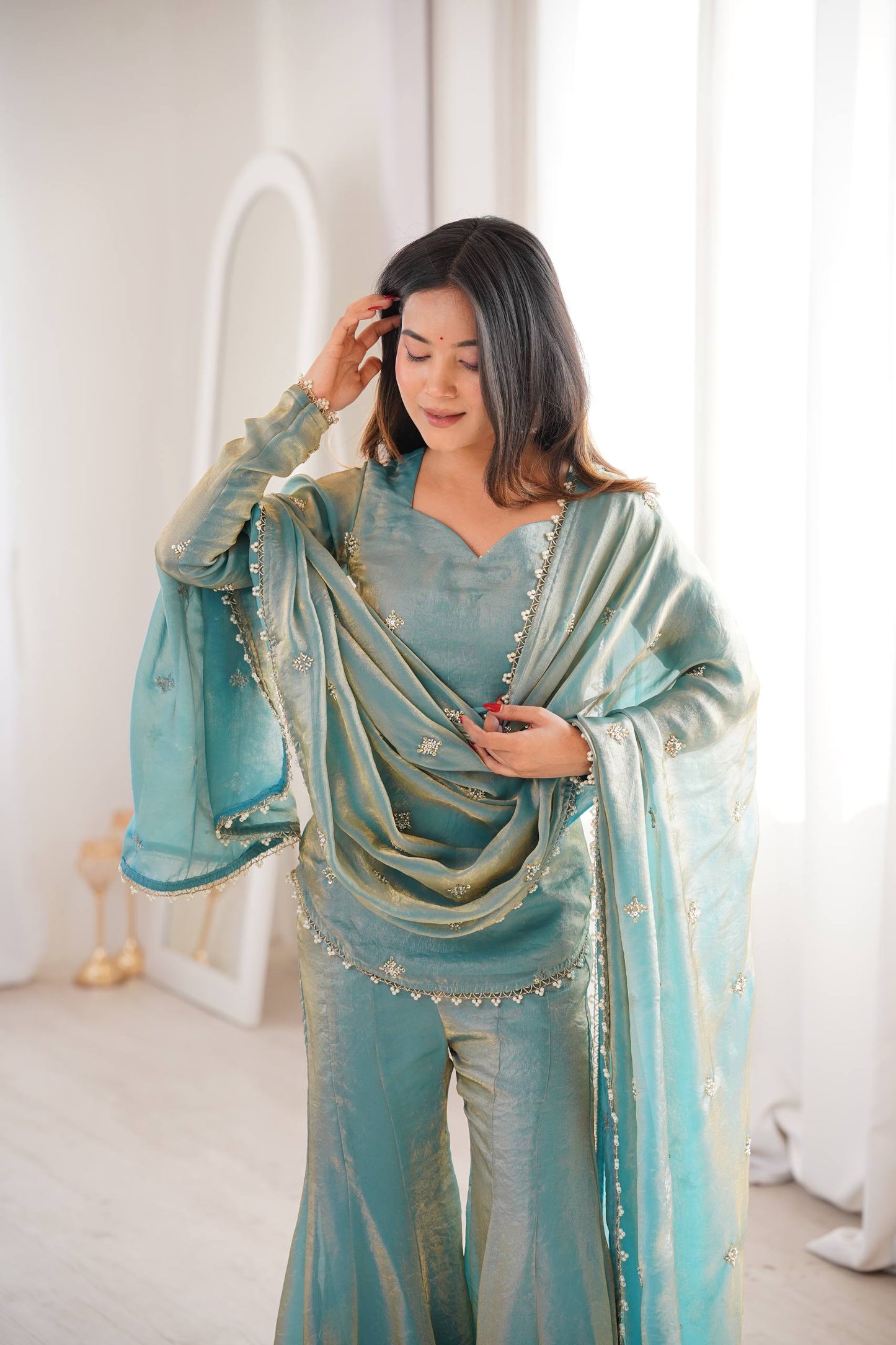 CHOLICART PREMIUM FENDI SILK BASE EMBROIDERED SALWAR SUIT SET OF 3