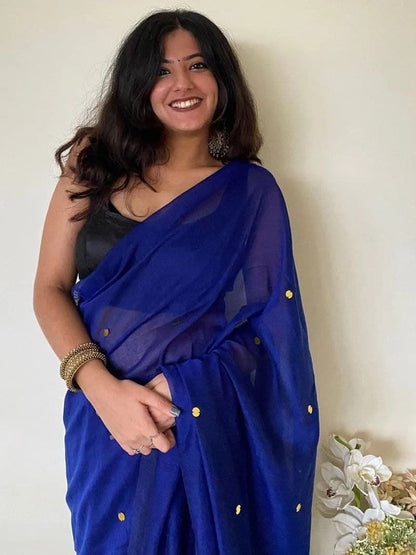 MONALISA KHADI COTTON SAREE WITH MIRROR WORK