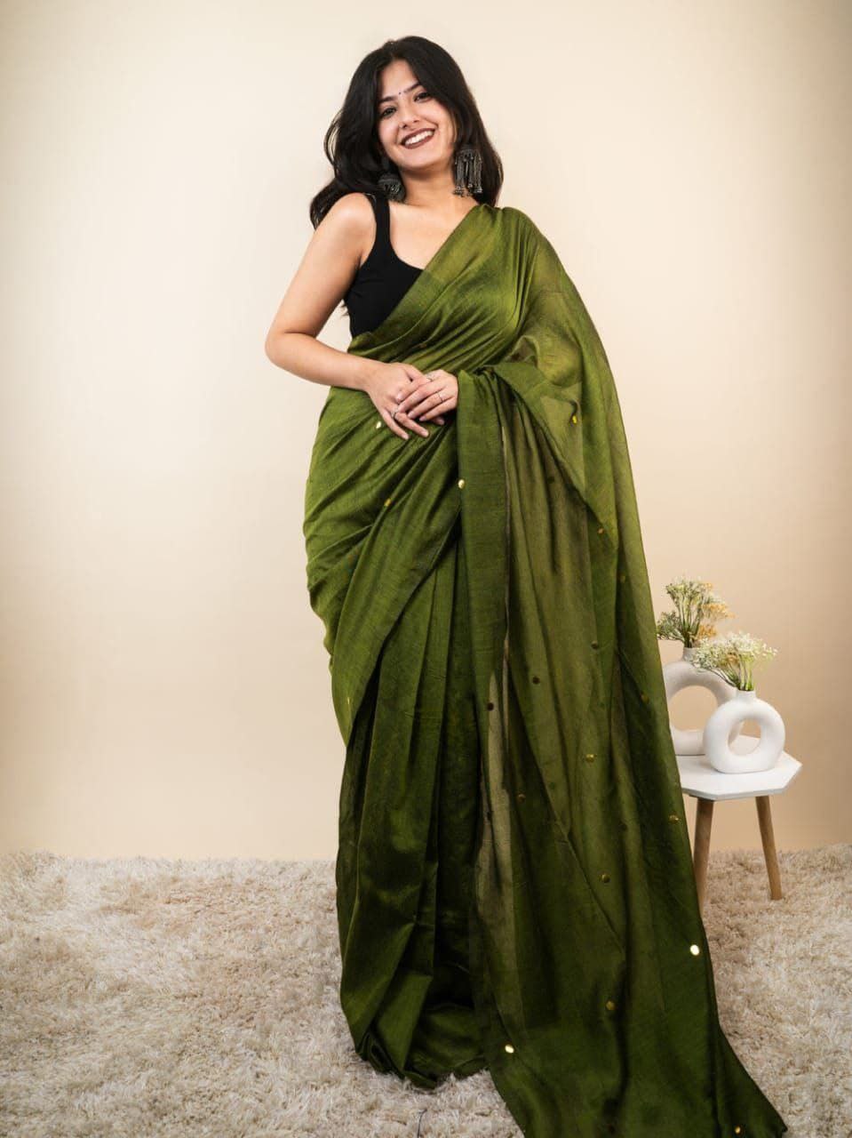 MONALISA KHADI COTTON SAREE WITH MIRROR WORK