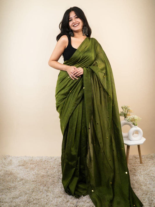 MONALISA KHADI COTTON SAREE WITH MIRROR WORK