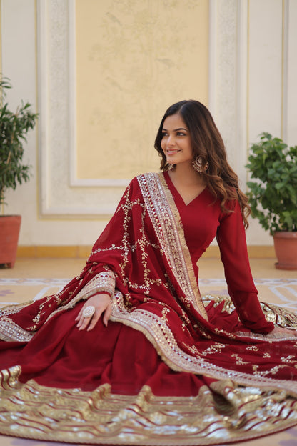 DESIGNER MAROON COLOR BLOOMING SEQUENCE EMBROIDERY WORK GOWN