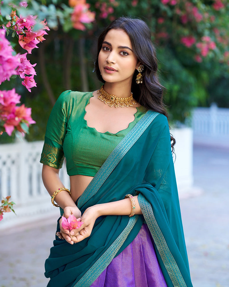 LAVENDER KANCHIPURAM SILK DESIGNER HALF SAREE