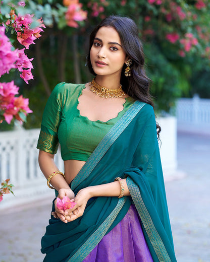 LAVENDER KANCHIPURAM SILK DESIGNER HALF SAREE