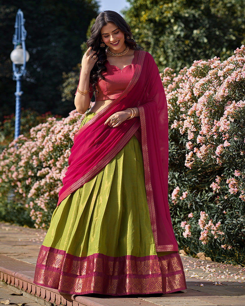 PISTA KANCHIPURAM SILK DESIGNER HALF SAREE