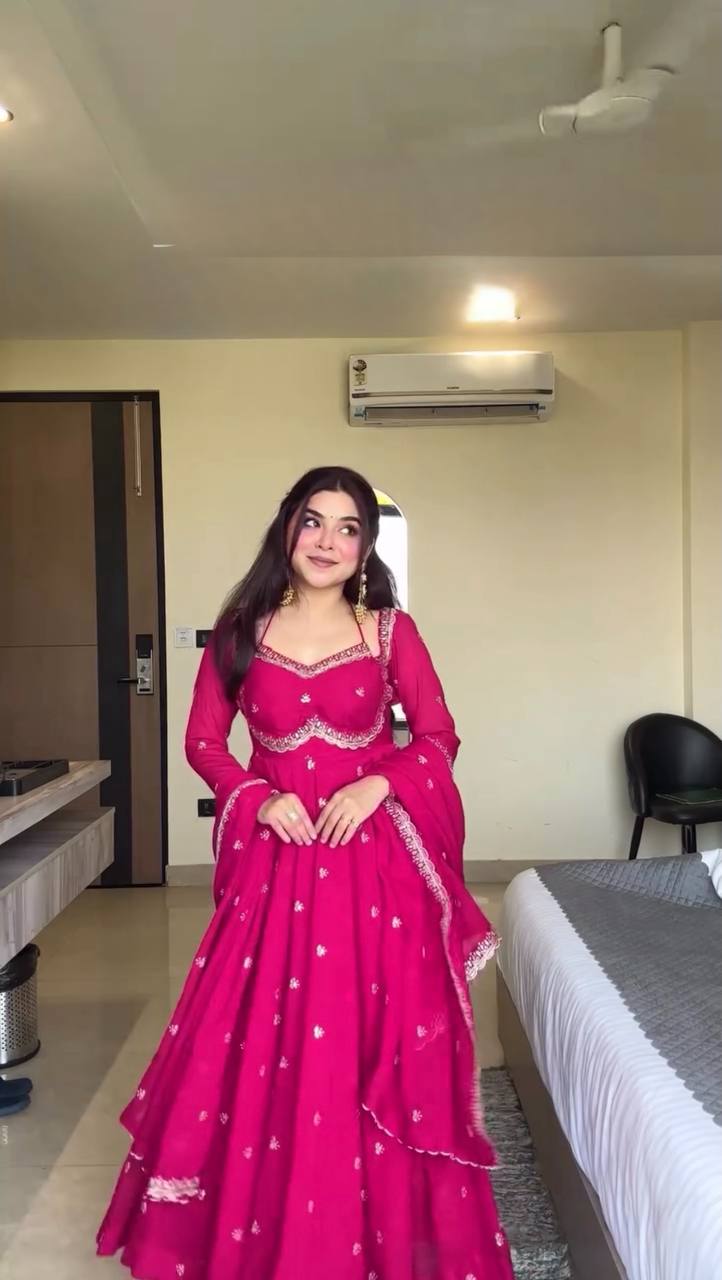 PINK RITUAL GEORGETTE BASE ANARKALI GOWN SET OF 3