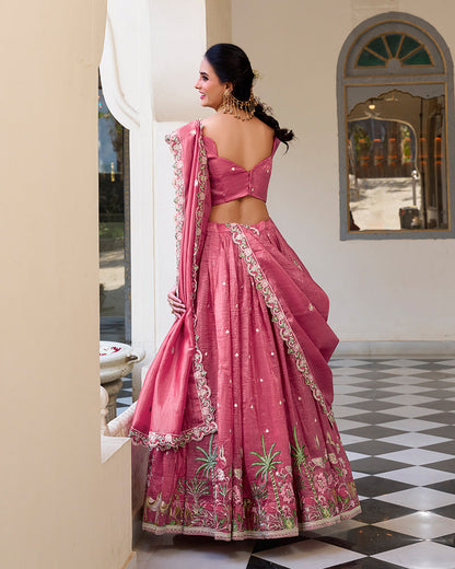 PINK BLOOM EMBROIDERED GOLD CRUSH LEHENGA CHOLI