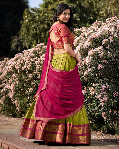 PISTA KANCHIPURAM SILK DESIGNER HALF SAREE