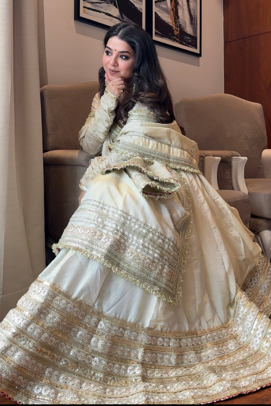 MOST TRENDING OFF WHITE COLOR EMBROIDERY SEQUENCE WORK ANARKALI SUIT