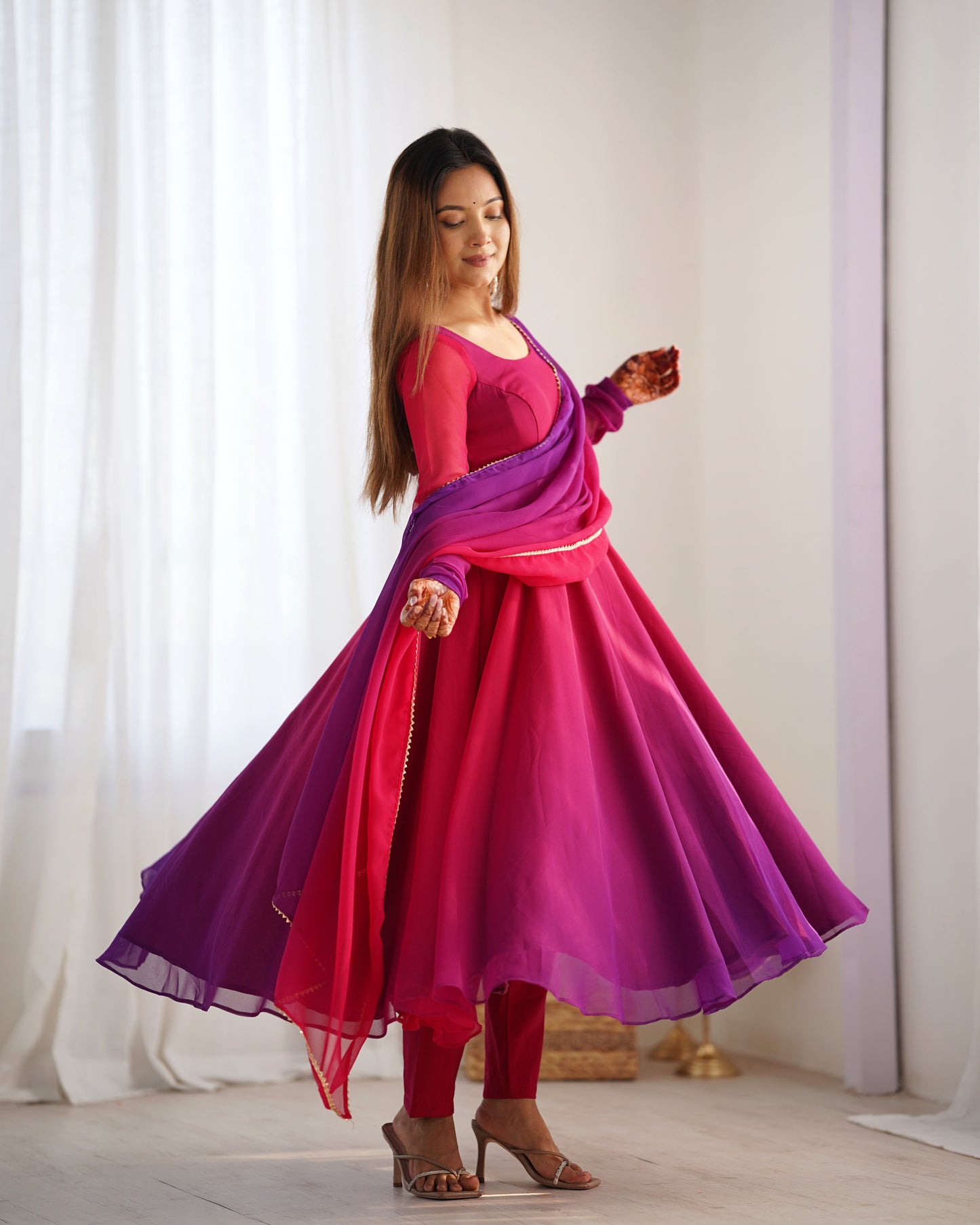 DARK PINK COLOR GEORGETTE BASE ANARKALI SUIT SET OF 3