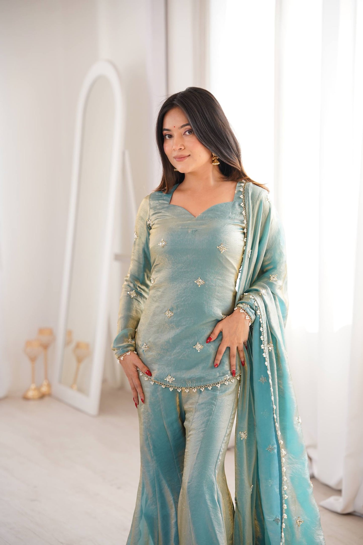 CHOLICART PREMIUM FENDI SILK BASE EMBROIDERED SALWAR SUIT SET OF 3