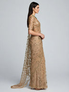 BEIGE EMBROIDERED DESIGNER NET SAREE