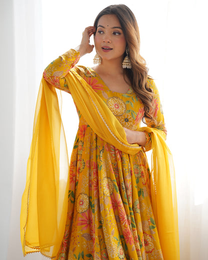 CANARY COLOR ROMAN SILK BASE PRINTED PLAZZO SUIT SET OF 3