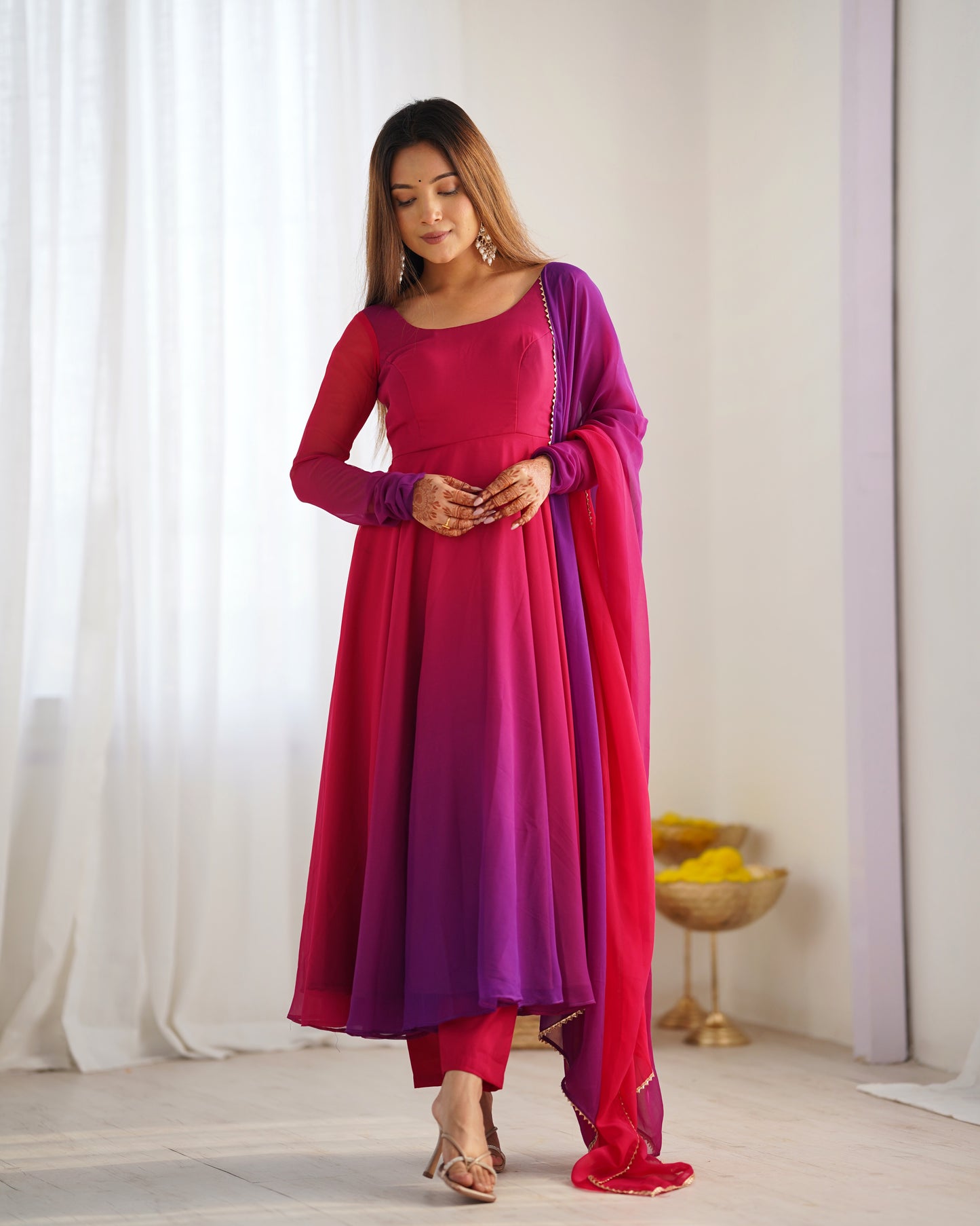 DARK PINK COLOR GEORGETTE BASE ANARKALI SUIT SET OF 3