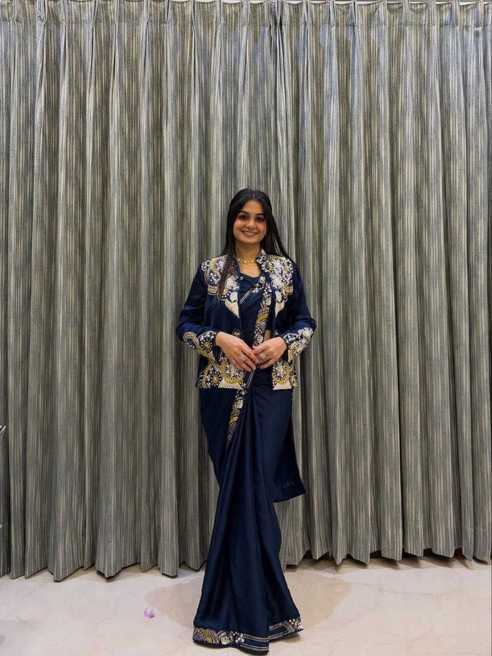 DESIGNER STYLE READY TO WEAR SAREE WITH BLAZER