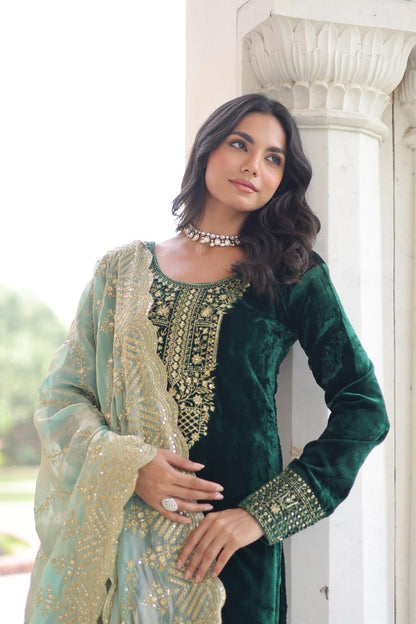 GREEN COLOR VELVET BASE SALWAR KAMEEZ
