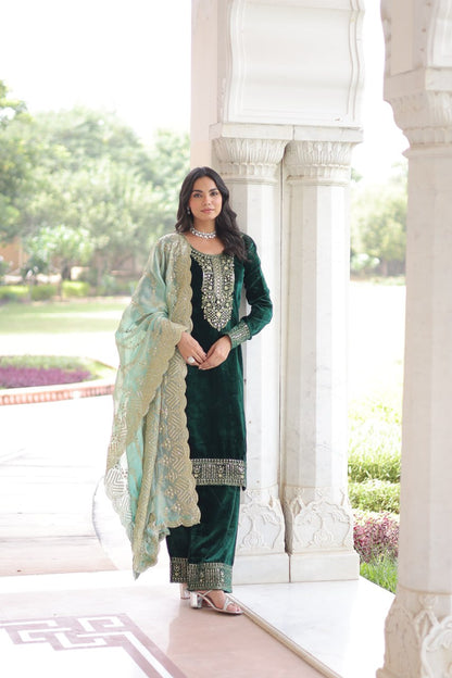 GREEN COLOR VELVET BASE SALWAR KAMEEZ