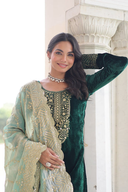 GREEN COLOR VELVET BASE SALWAR KAMEEZ