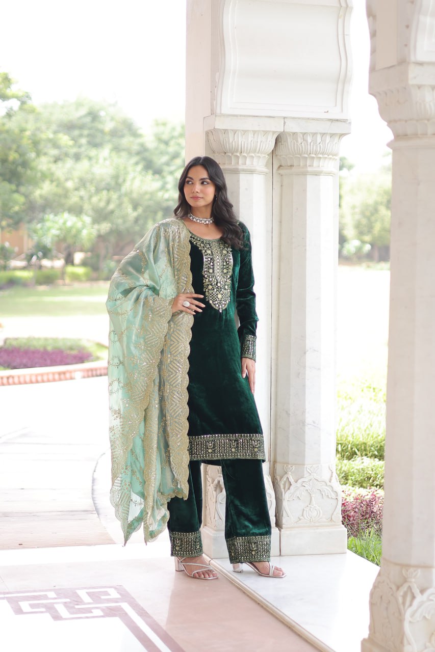 GREEN COLOR VELVET BASE SALWAR KAMEEZ