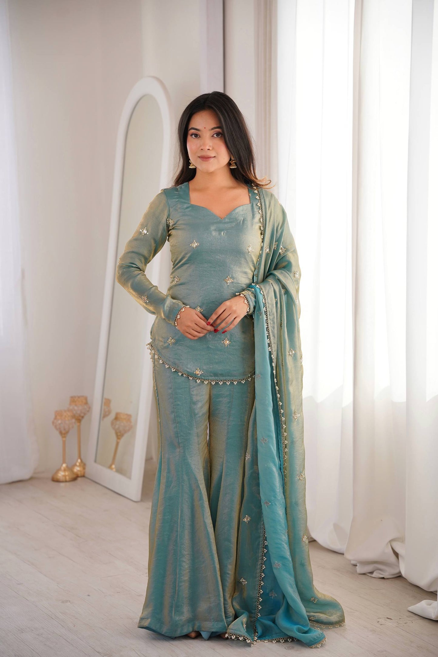 CHOLICART PREMIUM FENDI SILK BASE EMBROIDERED SALWAR SUIT SET OF 3