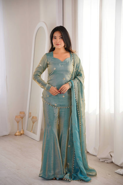 CHOLICART PREMIUM FENDI SILK BASE EMBROIDERED SALWAR SUIT SET OF 3