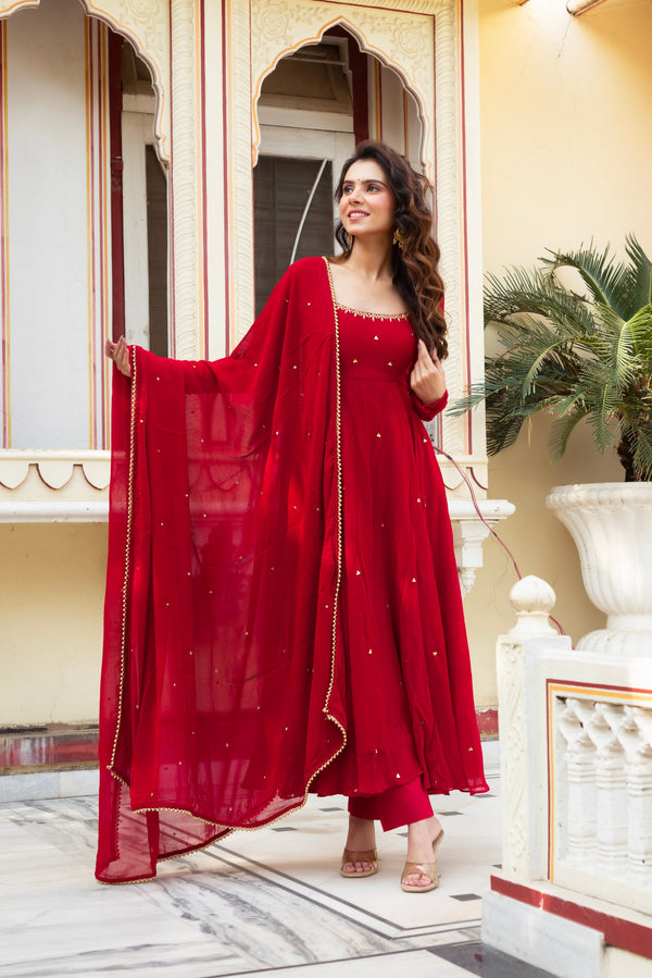 MAROON COLOR HAND WORK ANARKALI SUIT SET OF 3