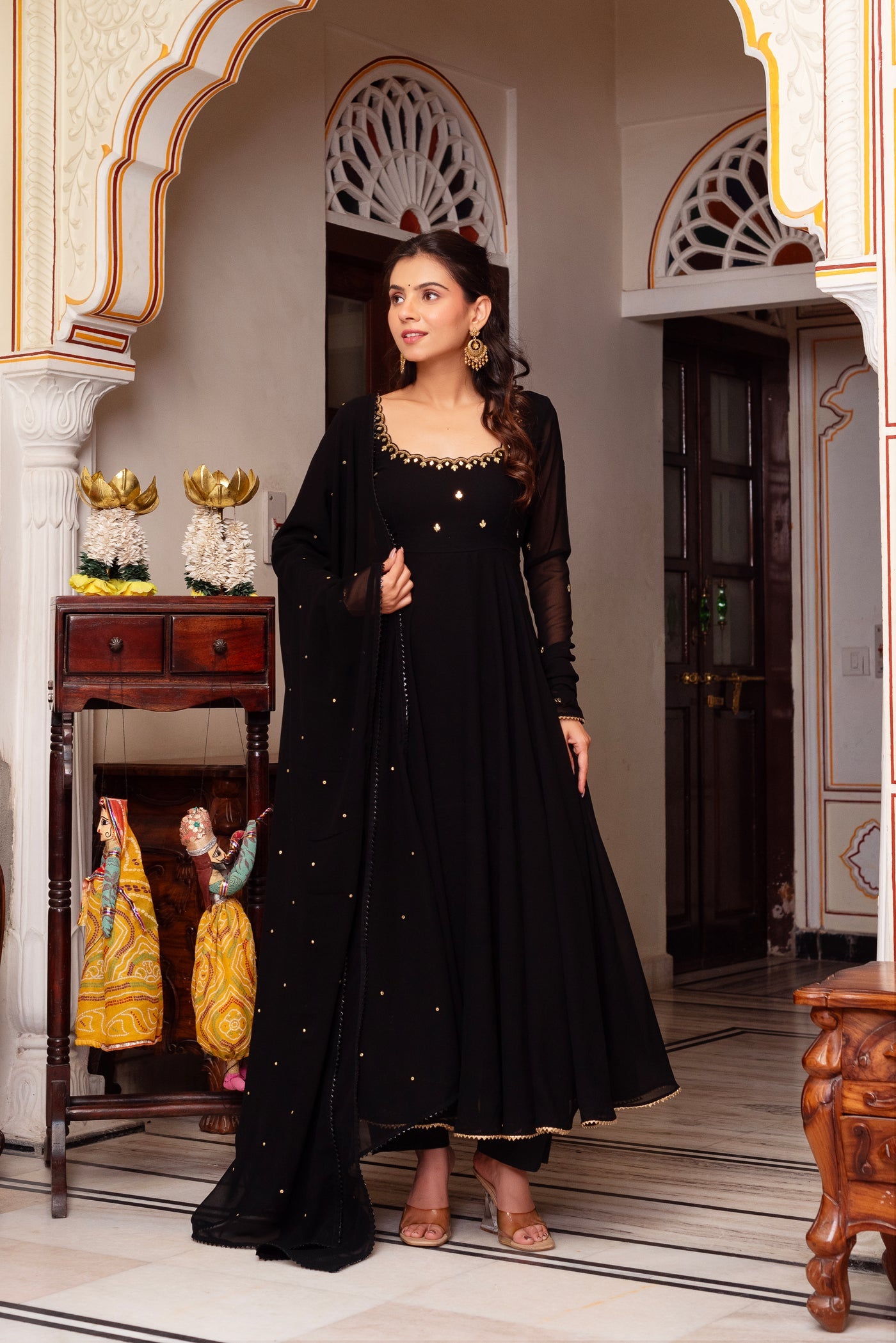 BLACK COLOR HAND WORK ANARKALI SUIT SET OF 3