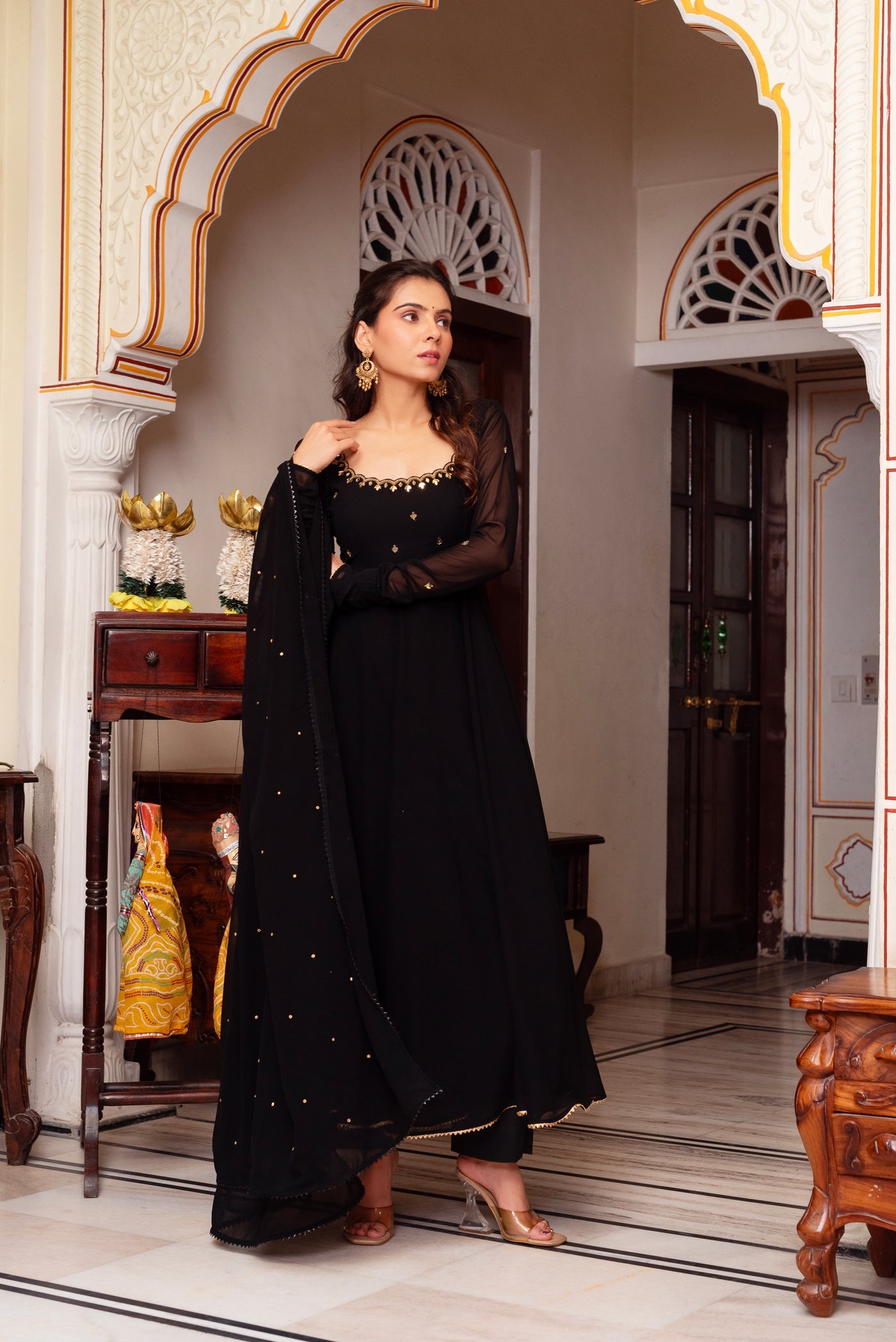 BLACK COLOR HAND WORK ANARKALI SUIT SET OF 3