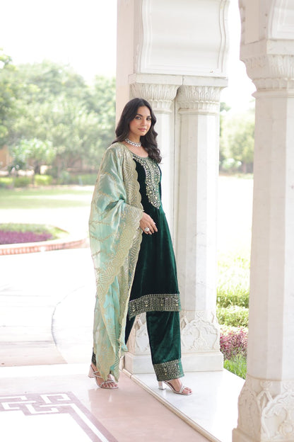 GREEN COLOR VELVET BASE SALWAR KAMEEZ